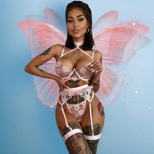 Hot Sexy Lingerie for Women Hard Body Pink Exotic Costumes Mesh Sensual Lingerie Woman See Through Lenceria Eroticos Mujer