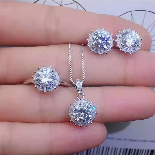 Mossan Diamond Ring Necklace Earrings Set S925 Eight Heart Eight Arrow Cutting Fashion Fine Jewelry For Women Free Shipping