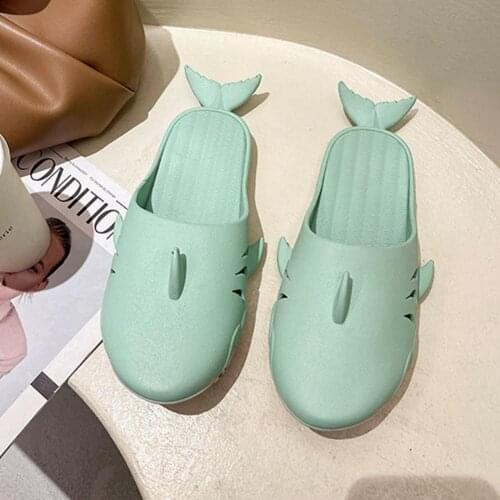 Candy Color Cartoon Shark Slippers for Women Men Soft Comfortable Outdoor Beach Shoes Sandals Lightweight Semi-wrapped Slipper