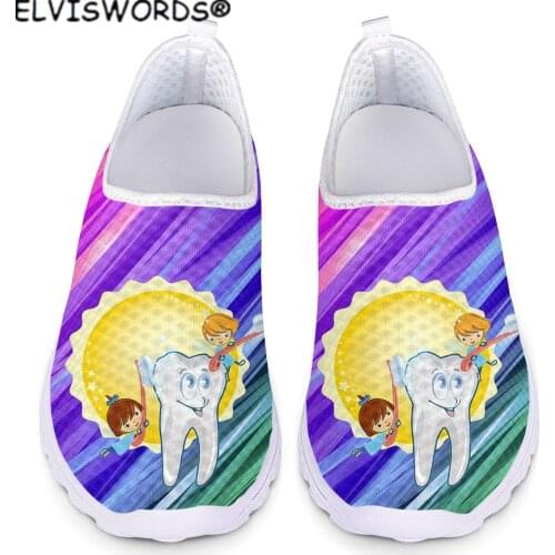 ELVISWORDS Cute Teeth Printed Comfortable Womens Sneakers Flats Ladies Leisure Non-slip Walking Shoes Loafers zapaotos de mujer
