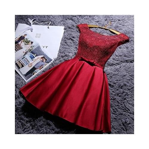 Lace Knee-Length Sleeveless Sequined Women Dress Red For Bridemaide Bridesmaid Dresses Short Creme