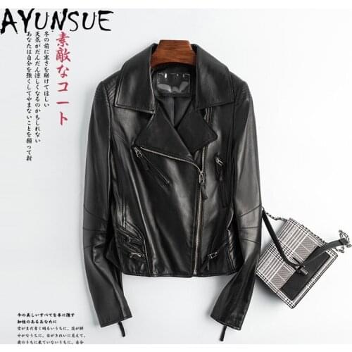 AYUNSUE 100% Real Leather Jacket Women Natural Sheepskin Coat Female Motorcycle Biker Jackets for Women Slim Fit Femme Veste