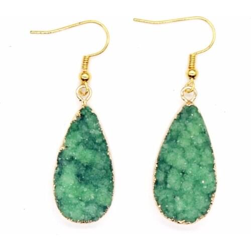 Trendy-beads Light Yellow Gold Color Water Drop Rock Crystal Dyed Green Earrings For Anniversary Jewelry