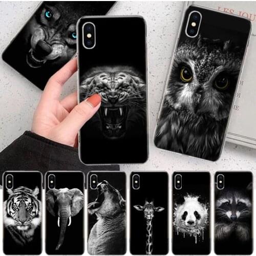 Animal Art Lion Elephant Deer Zebra Black Soft Cover Phone Case For Apple Iphone 12 11 Pro XS X Max XR 7 8 6 6S Plus 5S SE + Min