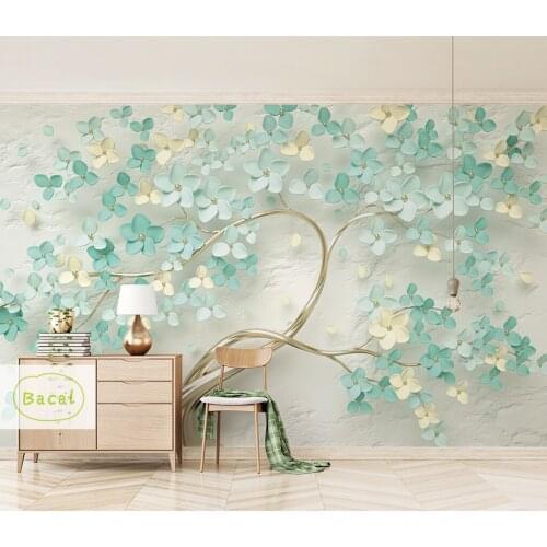Custom Any Size 16D Wall Murals Wallpaper Blue Floral Wall Painting Living Room Bedroom Home Mural papier peint mural 3d flower