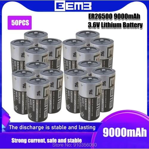 50PCS EEMB ER26500 3.6V 9000mAh C Size Lithium Battery Un-rechargeable Batteries High Energy