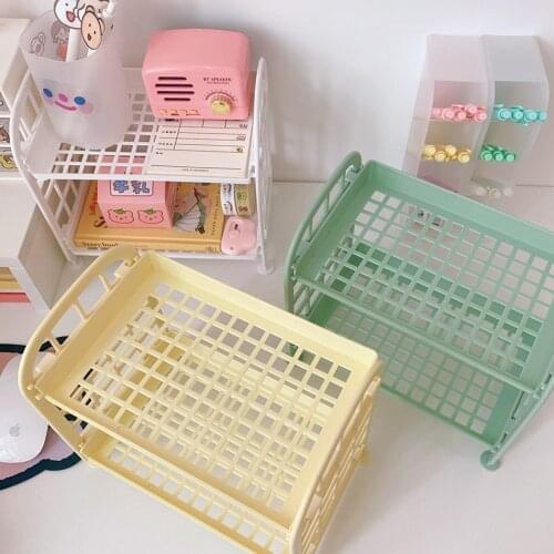 Solid Color Hollow Storage Rack Desktop Stationery Organizer DIY Folding Cosmetics Holder Stationery Supplies Kawaii Storage Box