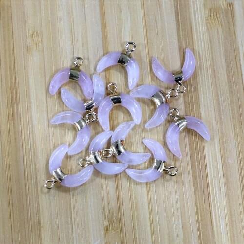 Wholesale 10pcs Natural Pink Crystal Horn Pendant Crescent Stone Crystal Necklace Pendant Earring Making