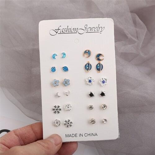 12 Pairs Elegant Korean Stud Earrings For Women Teens Girls Moon Star Trendy Korean Fashion Earrings Daily Fashion Jewelry