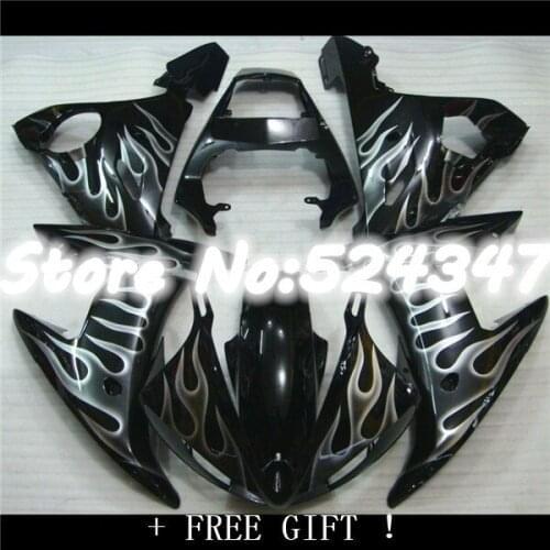 Fei-Motorcycle Plastic Fairing for YZF R6/R6S 03-05 YZF-R6 2005 Black+White Flames YZFR6 03 05 Bodywork