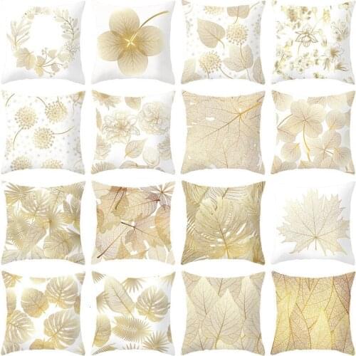 Golden Flowers Leaves Cushion Cover Polyester Throw Pillows Soft Decorative Pillowcase For Home Sofa Chair Pillow Covers