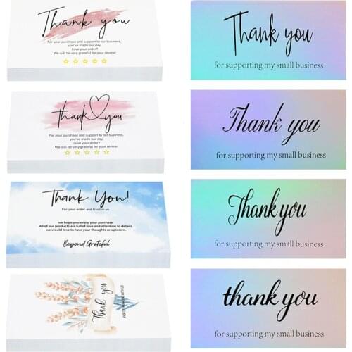 50Pcs Thank You For Supporting My Small Business Cards Laser Flowers Purchase Thanks Greeting Card For Customer Writable Cards