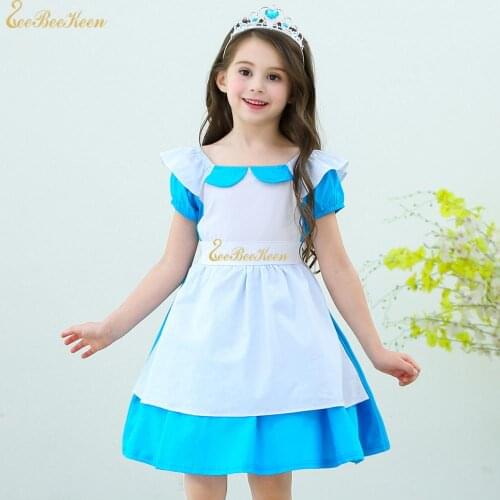 Girls Alice In Wonderland Party Blue Alice Dress Baby Princess Dress child Anime Halloween Cosplay Costume Summer Dress For Kid