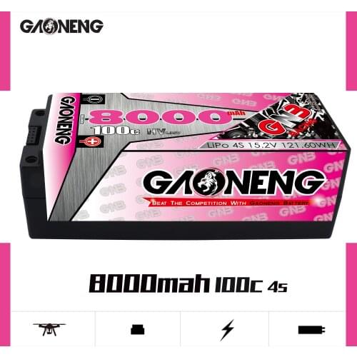 Gaoneng GNB 8000mAh 4S 15.2V 100C/200C 5mm Bullet Hardcase LiPo Battery XT90 Connector for 1:8 1/8 four drive off-road RC Car