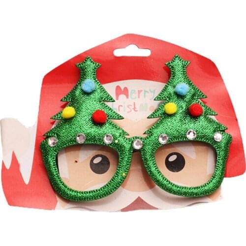 Christmas Glitter Plastic Glasses Frame Cute Cartoon Santa Hat Wreath Reindeer Horn Xmas Tree Eyeglasses Holiday Party Favors