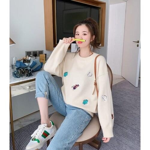 Spring Autumn Women pullovers Sweater Cartoon Print O-Neck Jumper Long Sleeve Plus Size Loose Coat Woman Knit Top Female Ulzzang