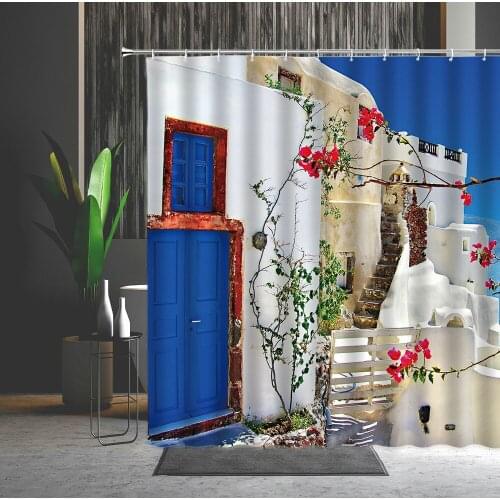 Nordic Style Shower Curtain Street Scenery Flowers Home Accessories Potted Plants Multi Size Hanging Curtains With Hooks