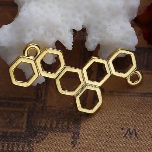8Seasons Zinc Based Alloy Connectors Findings Honeycomb Gold Plated Hollow DIY Jewelry Findings 26mm(1") x 13mm( 4/8"), 20 PCs