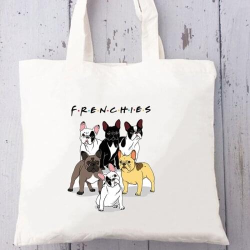 2021 New Frenchie French Bulldog Print Shoulder Bags Shopping Totes Bag for Women Harajuku Casual Handbags Reusable Shopper Bags