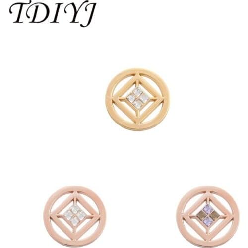 TDIYJ Stylish Alloy New Design 33mm Square Crystals Coin Disc for 35mm Stainless Steel Coin Holder Pendants 1pcs/lot