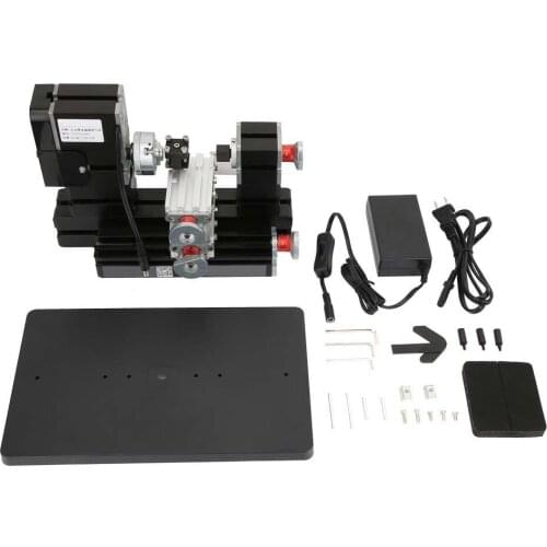 Mini Lathe Machine 60W Mini Metal Rotating Lathe 12000RPM Motor for Wood Metal Glass Plastic Machining 12V DC/5A
