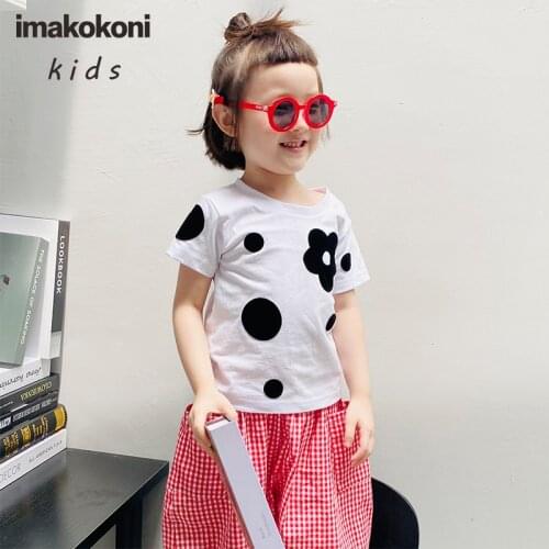 Imakokoni girls polka dot top and plaid pants girls summer two-piece suit 21647
