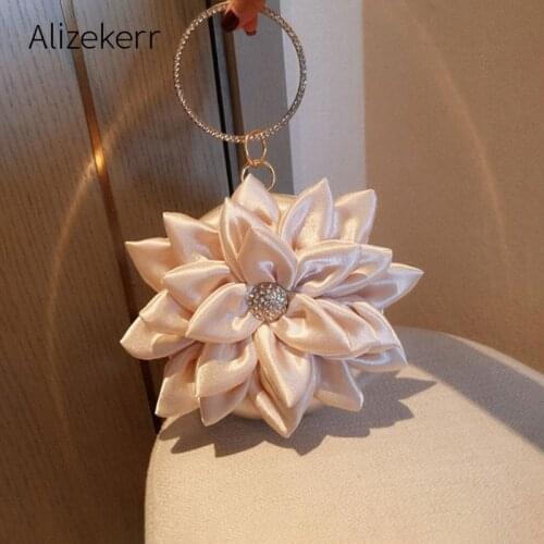 3D Flower Evening Clutch Bags Women Luxury Girls Circular Rhinestone Small Purses And Handbags Bridal Wedding Party Designer New