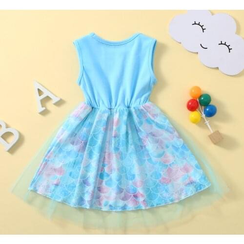 #VW Girls Toddler Kids Baby Dress Sleeveless O-Neck Print Dress Patchwork Tulle Dress Party Princess Dresses vestidos de verano