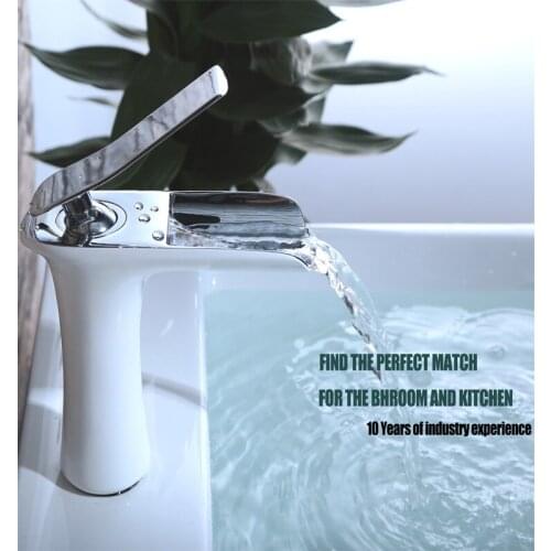 Top quality copper bathroom sink faucet Waterfall chrome white finished Low cold hot water brass bathroom faucet Basin mixer tap