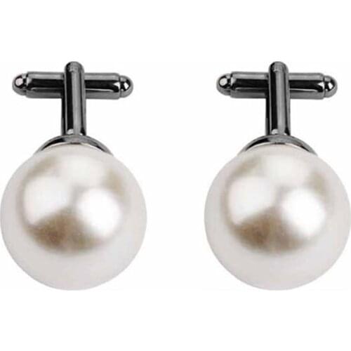 Beads Cufflinks For Men Round White Imitation Pearl Cuff Link Women Suit Concise Business Cufflink Wedding Party Cuflink Gift