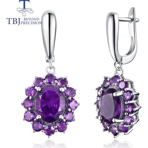 Natural African amethyst gemstone simple design earrings 925 sterling silver fine jewelry nice Valentine gift for women,wife