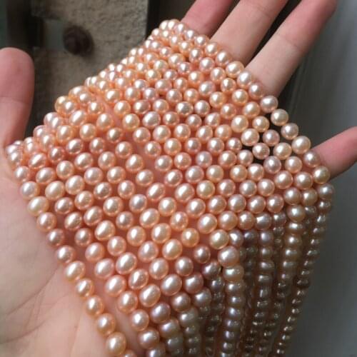 Womens Pearl Strands Necklace in Good Quality with Size 6-6.5mm Apricot Color for DIY Jewelry Accessaries Loose Pearls