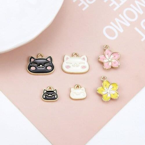 10pcs Japanese And Korean Girl Cute Fashion Pendant Cartoon Cat Cherry Blossoms Earrings For Women Diy Jewelry Accessories