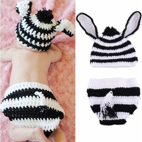2pcs/Set Newborn Photography Props Crochet Knitted Cartoon Zebra Set Baby Hat + Diaper Clothing Set Baby Boy Girl Clothes
