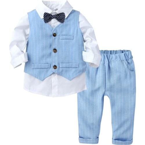2021 Spring Boys Tops Pants Sets Childrens Stripe Vest Shirts Kids Suits Outfits Baby Tuxedo