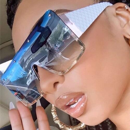 2021 Neutral Square Sunglasses Women Luxury Brand Design Sun Glasses Big Frame Vintage Male Flat Top Eyewear UV400 Fashion