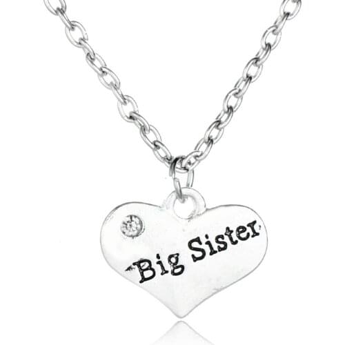 24PC Wholesale Hot Big Love Heart Sister Pendant Necklace Trendy Gifts Women Girl Family Jewelry Best Friends Fashion New Hot