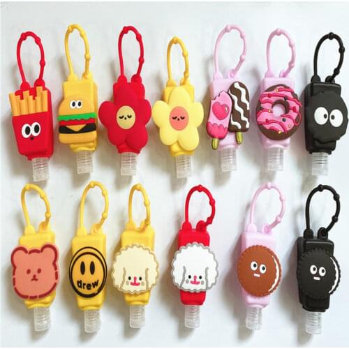 30ML Kawaii Cartoon Animals Food Silicone Mini Hand Sanitizer Holder Travel Portable Gel Holder Hangable Liquid Dispenser Box