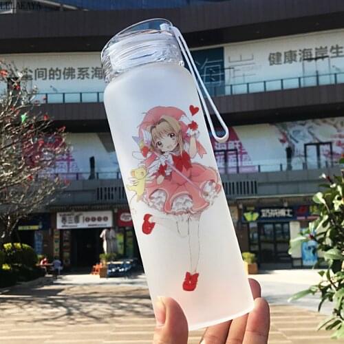 500ml Sailor Moon Card Captor Sakura Action Figure Printed Glass Bottle Students Portable Water Cup with Brush And Coat Unisex