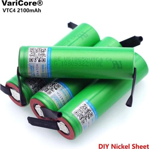 6pcs VariCore 100% Original 3.6V 18650 VTC4 2100mAh High drain 30A Rechargeable battery For US18650VTC4 +DIY Nickel sheets