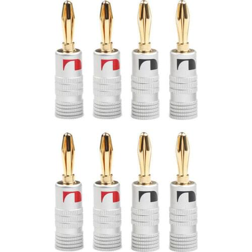 8pcs/4pair Nakamichi Banana Plug Straight Pre Amplifier 24K Gold Plated 4MM Connector Screw Lock Audio Jack Speaker Black Red