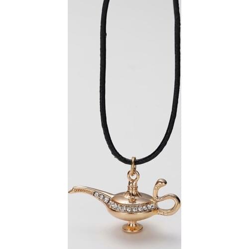 Aladdin Magic Lamp Crystal Custom Necklace Fashion Jewelry Gold Silver Color Pendant Vintage Leather Name Necklaces Women Gift