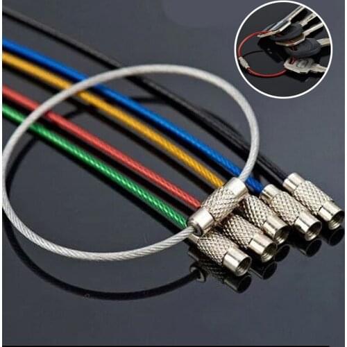 10Pcs Colorful EDC Keychain Stainless Steel Carabiner Key Holder Outdoor Tools Wire Keyrings Cable Rope Screw Locking Key Chain