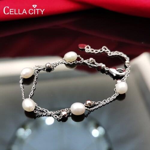Cellacity Classic design Silver 925 Jewelry Natural Freshwater Pearl double-deck Bracelet for Women Hot-selling Style Wholesale