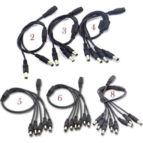 DC Power 1 Female to 2 3 4 5 6 8 Male Way Splitter Adapter Connector Plug Cable 5.5mm*2.1mm 12V For CCTV Camera LED Strip Light