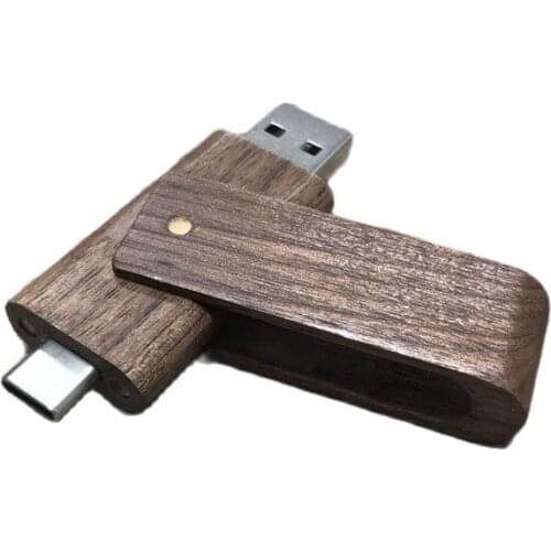Dual Two Ports Type C Phone OTG Wooden Swivel USB 2.0 Memory flash stick pen drive Custom Personalized LOGO