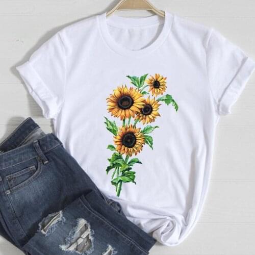 T-shirts Women Aesthetic Sunflower Spring Summer Travel 2021 Sweet Cute Clothes Graphic Tshirt Top Lady Print Female Tee T-Shirt