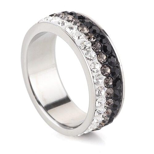 Wholesale Fashion Stainless Steel Ring Color Gradually Changed Lines(black) Crystal Jewelry