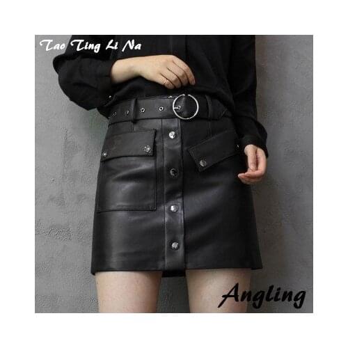Top brand Women Spring 2020 Genuine Real Sheep Leather Skirt W29 high quality
