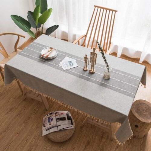 Linen Cotton Tassel Table Cloth Rectangular Lace Edge Tablecloth For Wedding Dustproof Table Covers Home Textil